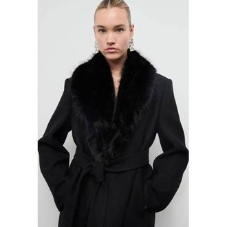 Mango wollen faux fur jas zwart