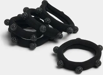 Simons Womens Rhinestone bead black hair ties Set of 5