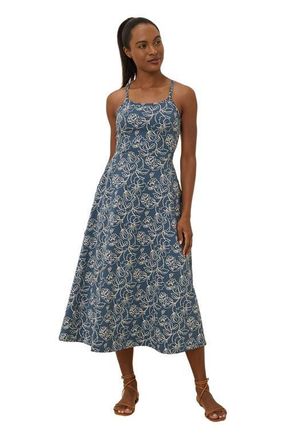Pact Organic Cotton Fit & Flare Midi Dress in Looking Glass Floral Blue at Nordstrom, Size Medium