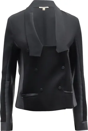 Diane Von F&uuml;rstenberg Diane Von Furstenberg Leather-Trimmed Double Breasted Blazer Jacket in Black Triacetate