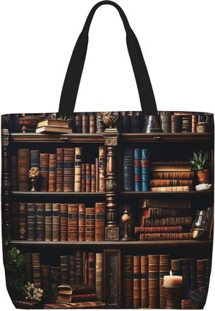 Generic Books On The Bookshelf Grocery Bag Durable Tote Bag Lightweight Shoulder Bags For Work Ladies Camping