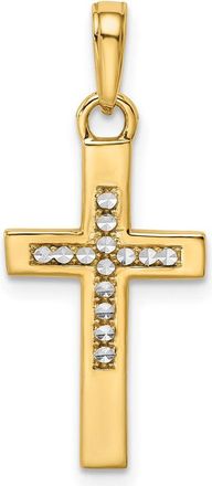 Diamond2Deal 14k Yellow Gold Rhodium Diamond-Cut Cross Pendant