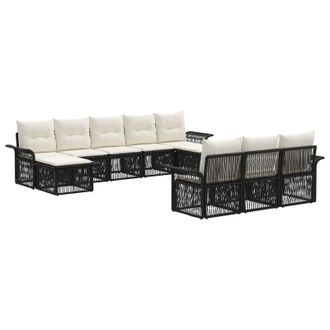 vidaXL Conjunto De Sof&aacute;s De Jard&iacute;n 10 Pcs Negro Rat&aacute;n Sint&eacute;tico Vidaxl