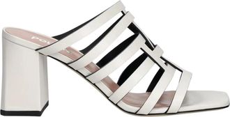 Pollini Blockhak Mules - Dames - Muiltjes - Wit - 38 EU - Leer - Schoenen