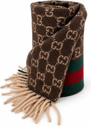 Gucci Monogram Wool and Cashmere Scarf - Brown