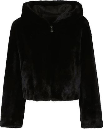 Pinko Gasteria Faux Fur Hooded Jacket - Dames - Jassen - Zwart - S - Jassen