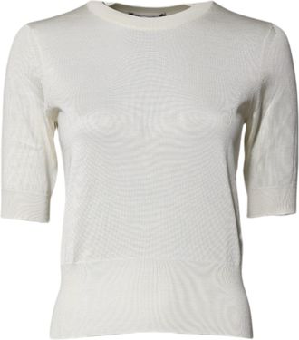 Dolce & Gabbana Cream Short Sleeve Silk Round Neck Blouse Womens Top (Pre-Owned)