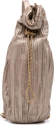Chanel Pre-owned Womens Pleated Leather Backpack Chain Detail - Tan - One Size