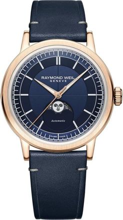 Raymond Weil Millesime Automatic Moon Phase Blue Dial Leather Strap Mens Watch 2945-PC5-50001
