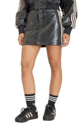 adidas Originals Croc Embossed Faux Leather Miniskirt in Black at Nordstrom, Size 2