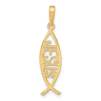Diamond2Deal 14k Yellow Gold Ichthus Fish JESUS Pendant