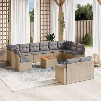 vidaXL Set Sof&aacute;s De Jard&iacute;n Con Cojines 13 Pzas Rat&aacute;n Sint&eacute;tico Beige Vidaxl