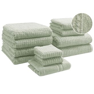 Beliani Beliani - Conjunto De 11 Toallas De Ba&ntilde;o De Algod&oacute;n Suave De Torsi&oacute;n Baja Con Alfombrilla De Ba&ntilde;o Verde Claro Atai