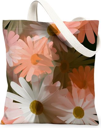 Generic Floral Canvas Tote Bags, Chrysanthemum Flower Pattern Reusable Grocery Bags, Spring Vintage Lightweight Washable Canvas for, Peach, 13x15 Inch