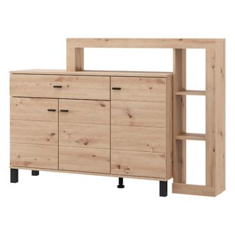Dmora Credenza Piriap, Aparador Un Caj&oacute;n, 5 Estantes, Apertura Abatible, Deslizante, 145x35x101h Cm Marr&oacute;n Roble Nudos