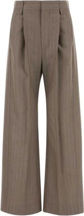 Victoria Beckham Pleated Trouser - Dames - Wijde Broeken - Bruin - S - Katoen - Broeken