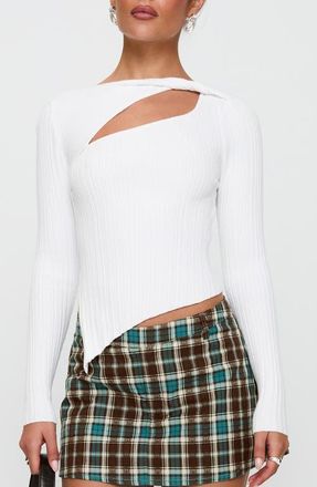 Princess Polly Ellara Asymmetric Long Sleeve Top in White at Nordstrom, Size Large