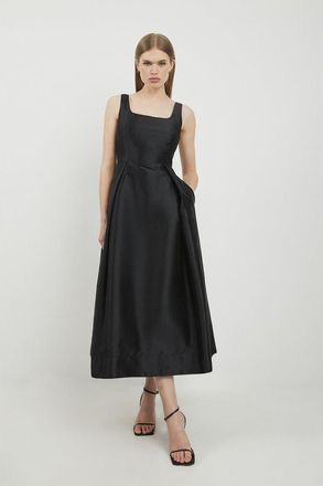 Karen Millen Taffeta Full Skirt Tailored Midi Dress in Black at Nordstrom, Size 10