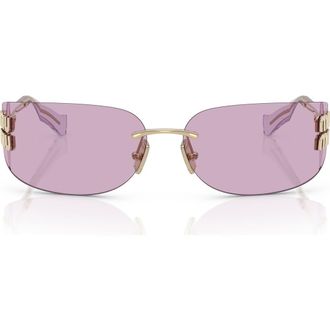 Miu Miu 75mm Oversize Rectangular Wrap Sunglasses in Pale Gold/pink at Nordstrom