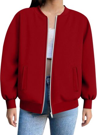 Generic Zip Up Sweatshirt For Women Casual Long Sleeve Sweatshirts with Pockets Solid Color Cotton Ladies Lightweight Jackets Fashion Slim Fit Plus Size Cardi