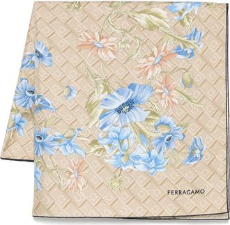 Ferragamo Sjaal met gancini print - Beige