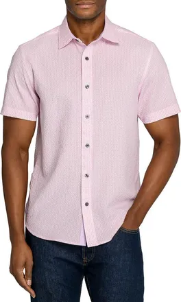 ConStruct Slim Fit Dot Woven Short Sleeve Seersucker in Lt. Pink at Nordstrom, Size Xx-Large