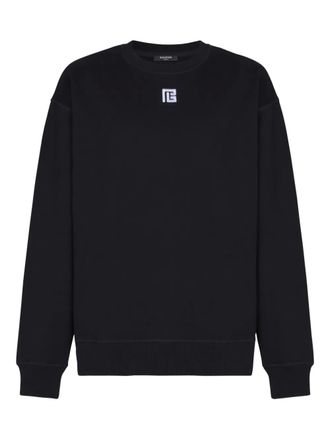 Balmain Cotton Sweatshirt With Pb Embroidery - Zwart