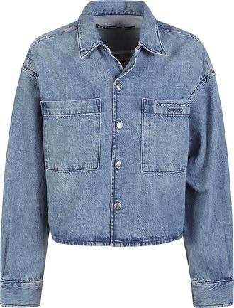 Alexander Wang Cropped Long Sleeve Cotton Denim Shirt