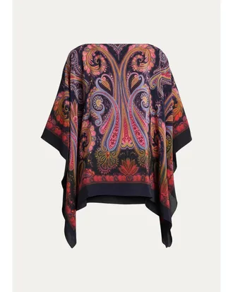 Etro Paisley Degrad&eacute; Silk Poncho Top