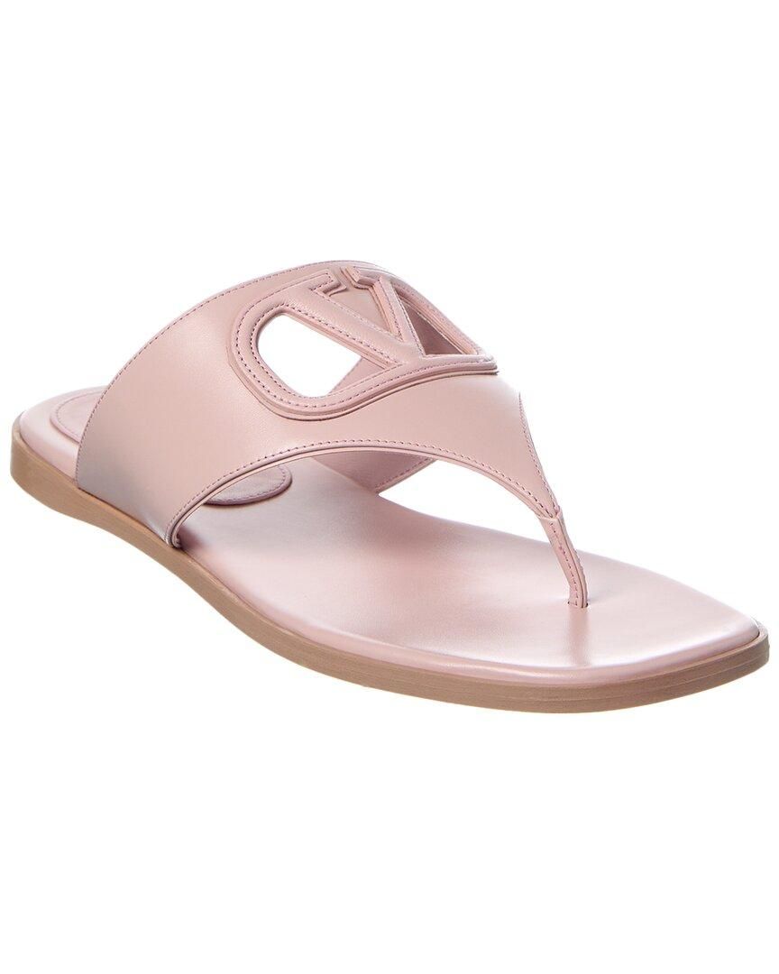 サンダル・ミュール Valentino Garavani Pink Leather Vlogo Signature Slippers VLogo leather slides in pink - Valentino Garavani | Mytheresa