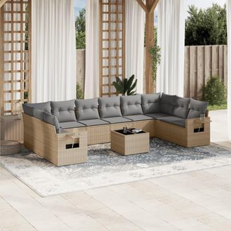 vidaXL Set De Sof&aacute;s De Jard&iacute;n 11pzas Con Cojines Rat&aacute;n Sint&eacute;tico Beige Vidaxl