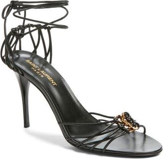Saint Laurent Babylone Ankle Tie Sandal in Noir at Nordstrom, Size 5.5Us