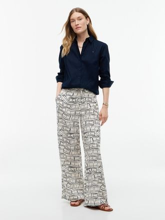 Tommy Hilfiger Womens Allover Flag Linen-Blend Pull-On Pant - Calico - XXS
