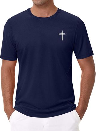 Generic Mens Cotton Shirt Short Sleeve Hawaii Print Crew Neck T-Shirt Quick - Dry Breathable Lightweight Comfortable Summer Outdoor Casual Daily Vacation Top 