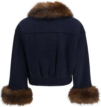 Self Portrait Faux Fur Collar and Cuffs Jacket - Navy