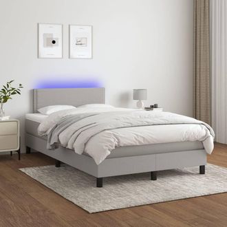 vidaXL Vidaxl - Cama Box Spring Con Colch&oacute;n Tela Y Led Gris Claro 120x200 Cm