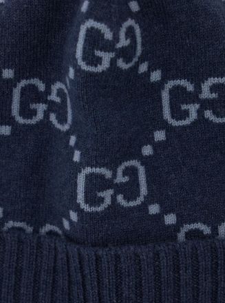 Gucci Mens Hat Gg All-Over Cashmere Cuff Blue