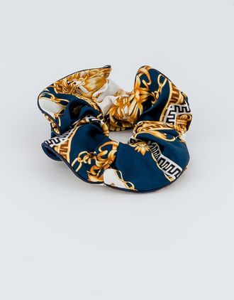 Alexandre de Paris Printed Silk Scrunchie in Navy Gold at Nordstrom