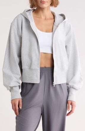 Zella Relay French Terry Crop Full Zip Hoodie in Grey Light Heather at Nordstrom Rack, Size X-Large