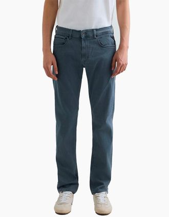 Replay Mens Replay Grover Hyperflex denim straight fit Jean Blue Grey - Size: 38/32