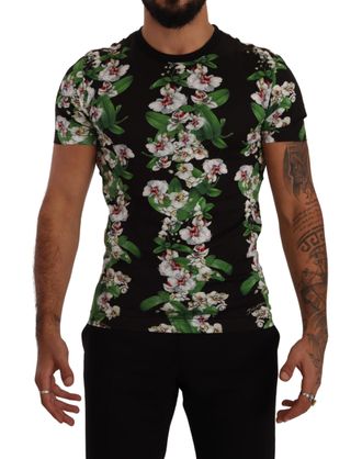 Dolce & Gabbana Black Floral Print Crewneck Mens T-shirt Cotton - Size Small