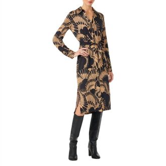 Trina Turk Radio City Long Sleeve Midi Wrap Dress In Black/camel