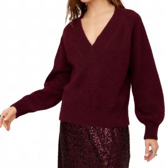 Fifteen Twenty Heather V Neck Sweater In Wine