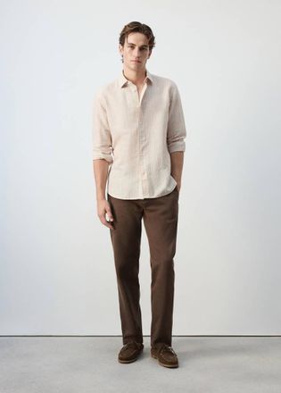 Mango Camicia lino cotone righe arancione - Uomo - XXL - MANGO MAN