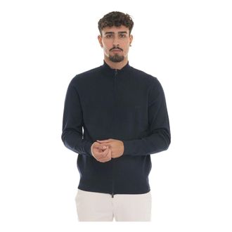 HUGO BOSS Hugo, Cardigans, male, Blue, Size: M Wool Cardigan with Zip Lock