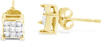 House of Brilliance 10K Yellow Gold Princess-cut Composite 18-stone Diamond Earrings