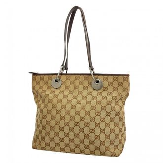 Gucci Beige Brown Canvas Tote Bag (Pre-Owned)