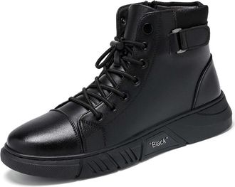 Generic Mens Boots Thick Sole Heightening Ankle Boots Lace Up Synthetic Leather Walking Boots Fashion Trendy Outdoor Shoes Boots for Men UK