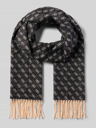 Guess Schal aus Viskose-Mix mit Logo-Muster und Fransen in Black, Gr&ouml;&szlig;e 1