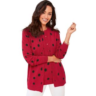 Jessica London Fine Gauge Button-Front Cardigan in Red Scatter Dot at Nordstrom, Size 20